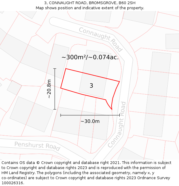 3, CONNAUGHT ROAD, BROMSGROVE, B60 2SH: Plot and title map