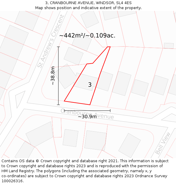 3, CRANBOURNE AVENUE, WINDSOR, SL4 4ES: Plot and title map