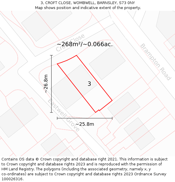 3, CROFT CLOSE, WOMBWELL, BARNSLEY, S73 0NY: Plot and title map