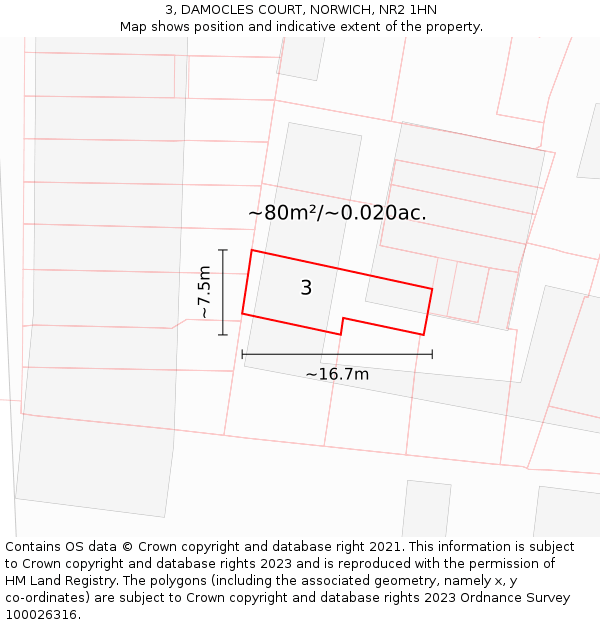 3, DAMOCLES COURT, NORWICH, NR2 1HN: Plot and title map