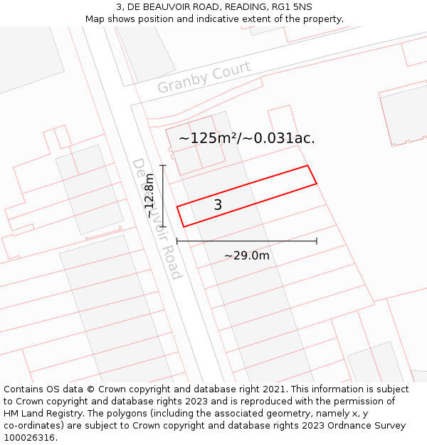 3, DE BEAUVOIR ROAD, READING, RG1 5NS: Plot and title map