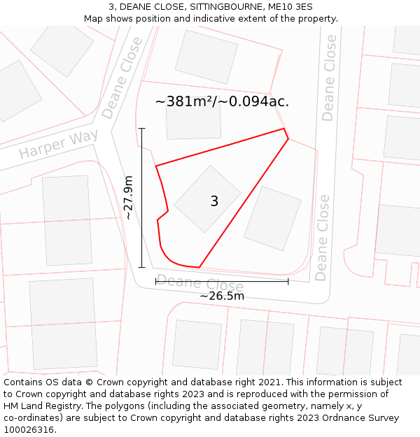 3, DEANE CLOSE, SITTINGBOURNE, ME10 3ES: Plot and title map