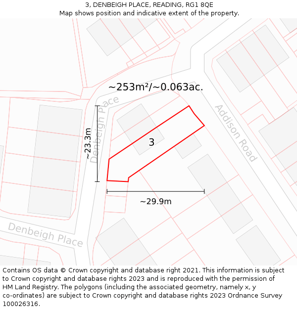 3, DENBEIGH PLACE, READING, RG1 8QE: Plot and title map