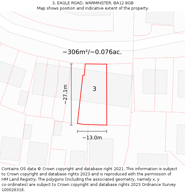 3, EAGLE ROAD, WARMINSTER, BA12 8GB: Plot and title map