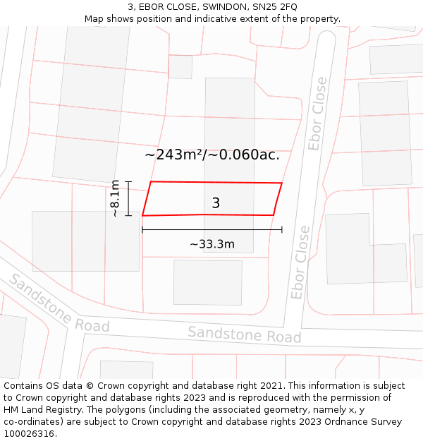 3, EBOR CLOSE, SWINDON, SN25 2FQ: Plot and title map