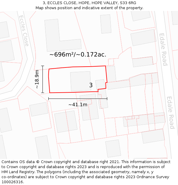 3, ECCLES CLOSE, HOPE, HOPE VALLEY, S33 6RG: Plot and title map
