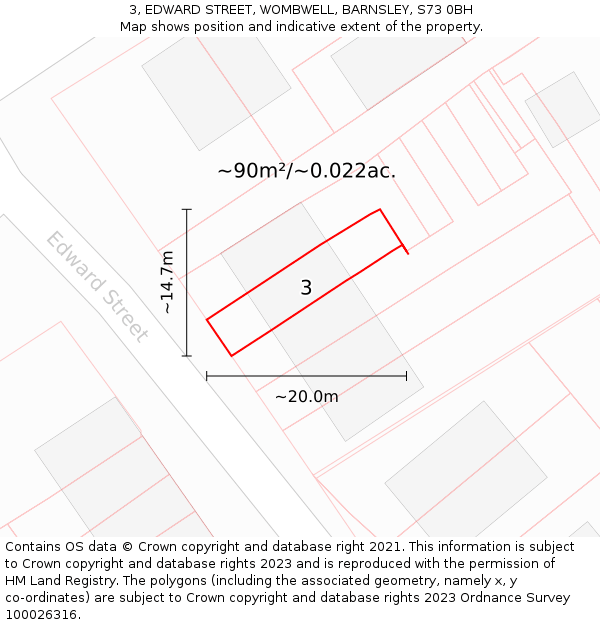 3, EDWARD STREET, WOMBWELL, BARNSLEY, S73 0BH: Plot and title map
