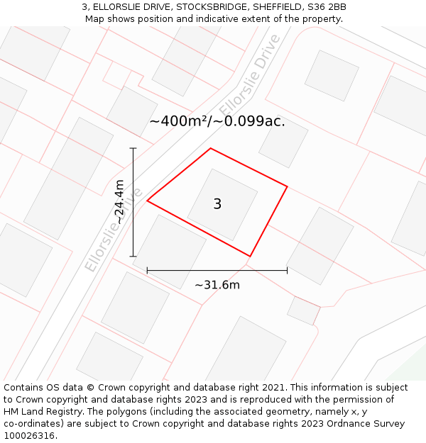 3, ELLORSLIE DRIVE, STOCKSBRIDGE, SHEFFIELD, S36 2BB: Plot and title map