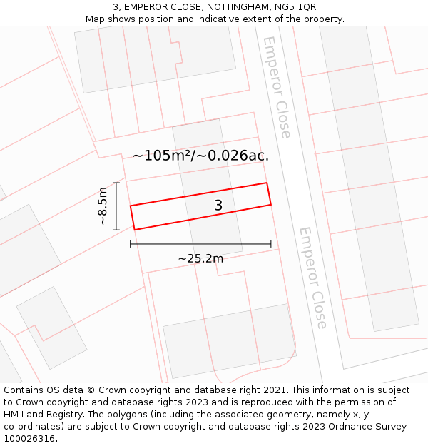 3, EMPEROR CLOSE, NOTTINGHAM, NG5 1QR: Plot and title map