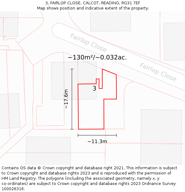 3, FAIRLOP CLOSE, CALCOT, READING, RG31 7EF: Plot and title map