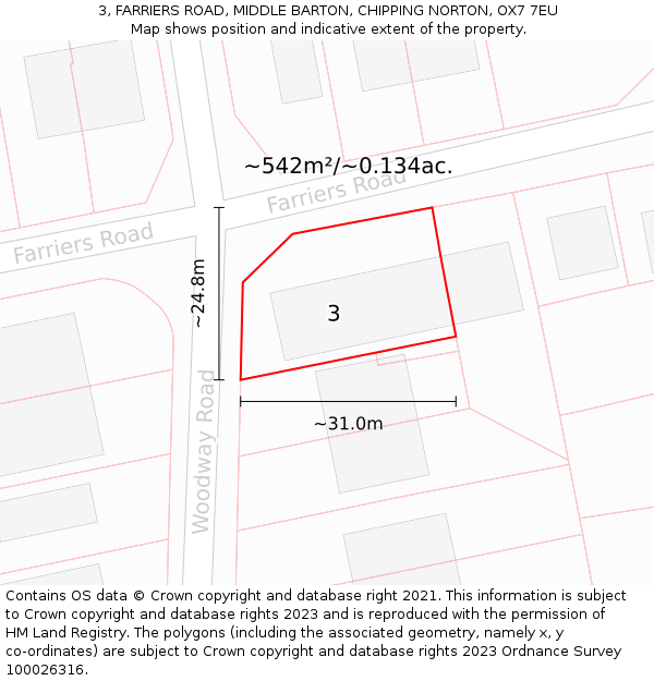 3, FARRIERS ROAD, MIDDLE BARTON, CHIPPING NORTON, OX7 7EU: Plot and title map