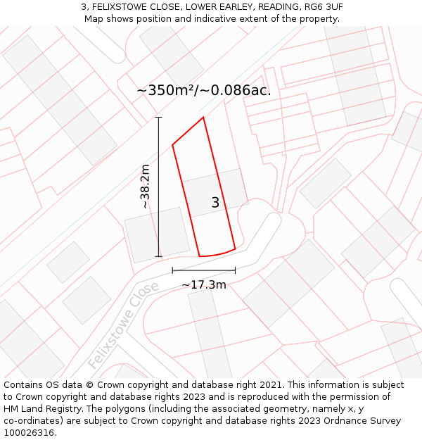 3, FELIXSTOWE CLOSE, LOWER EARLEY, READING, RG6 3UF: Plot and title map