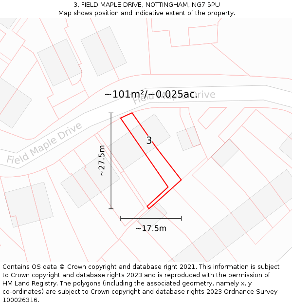 3, FIELD MAPLE DRIVE, NOTTINGHAM, NG7 5PU: Plot and title map