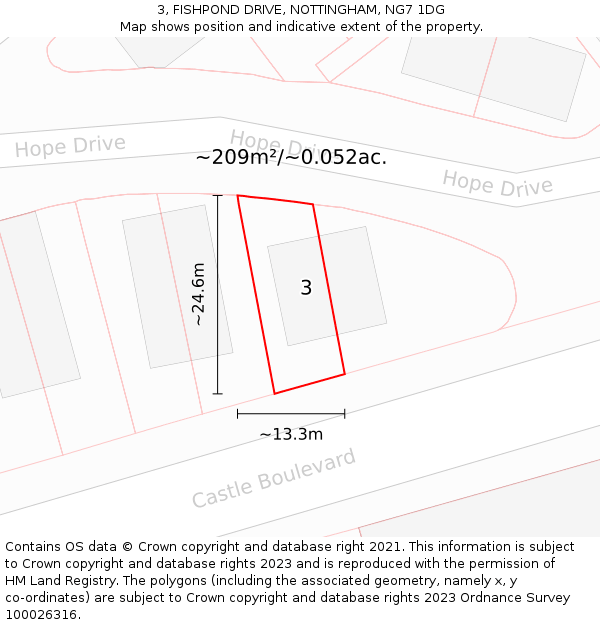 3, FISHPOND DRIVE, NOTTINGHAM, NG7 1DG: Plot and title map
