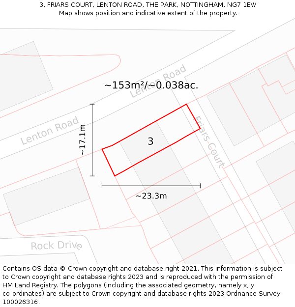 3, FRIARS COURT, LENTON ROAD, THE PARK, NOTTINGHAM, NG7 1EW: Plot and title map