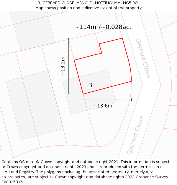 3, GERRARD CLOSE, ARNOLD, NOTTINGHAM, NG5 9QL: Plot and title map