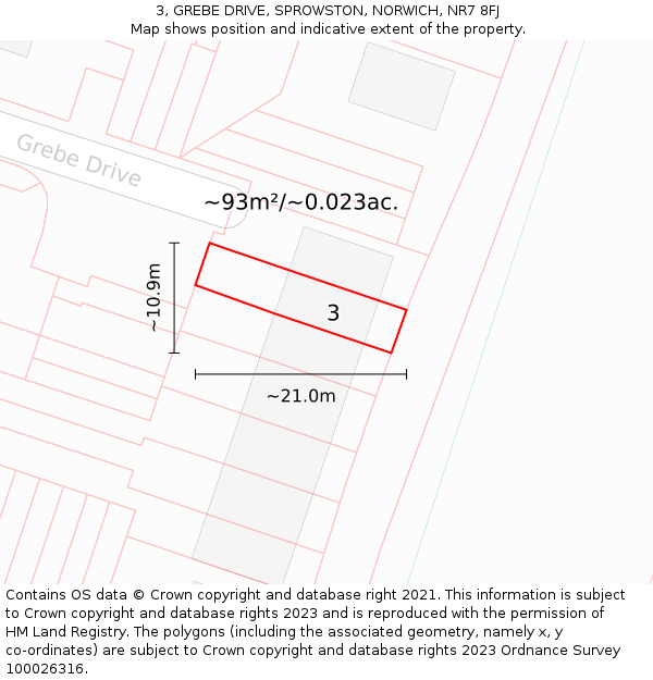 3, GREBE DRIVE, SPROWSTON, NORWICH, NR7 8FJ: Plot and title map