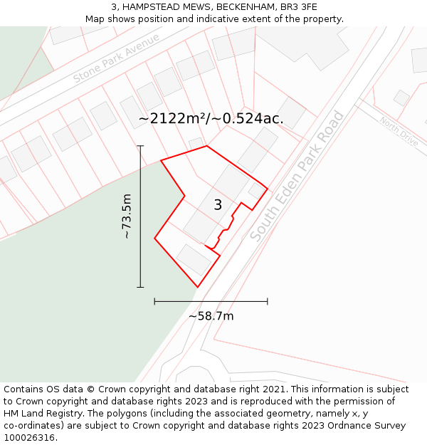 3, HAMPSTEAD MEWS, BECKENHAM, BR3 3FE: Plot and title map