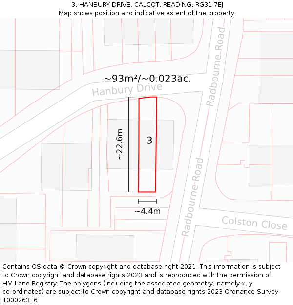 3, HANBURY DRIVE, CALCOT, READING, RG31 7EJ: Plot and title map