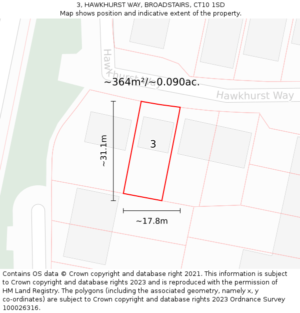 3, HAWKHURST WAY, BROADSTAIRS, CT10 1SD: Plot and title map