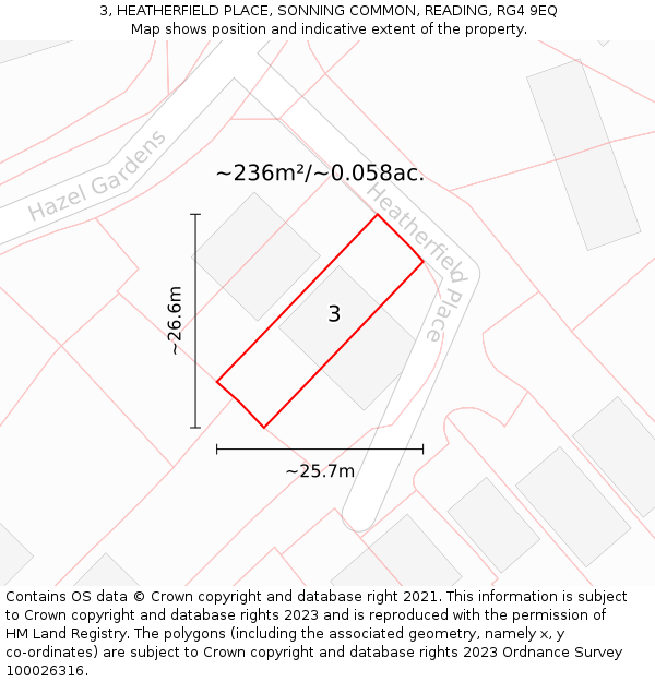 3, HEATHERFIELD PLACE, SONNING COMMON, READING, RG4 9EQ: Plot and title map