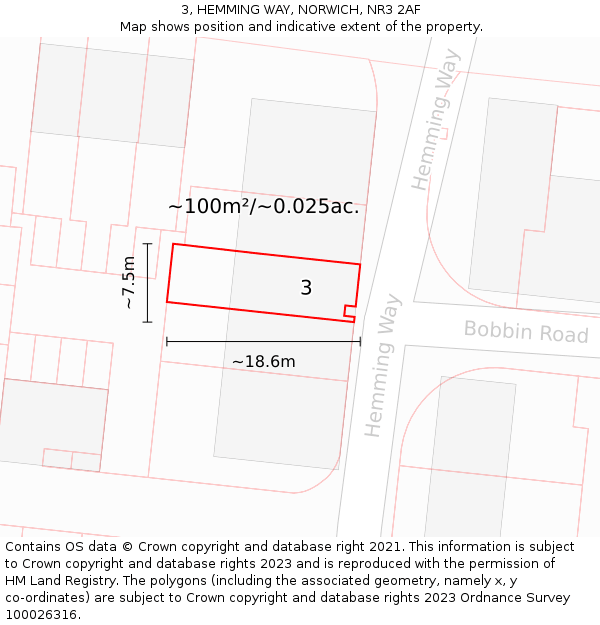 3, HEMMING WAY, NORWICH, NR3 2AF: Plot and title map