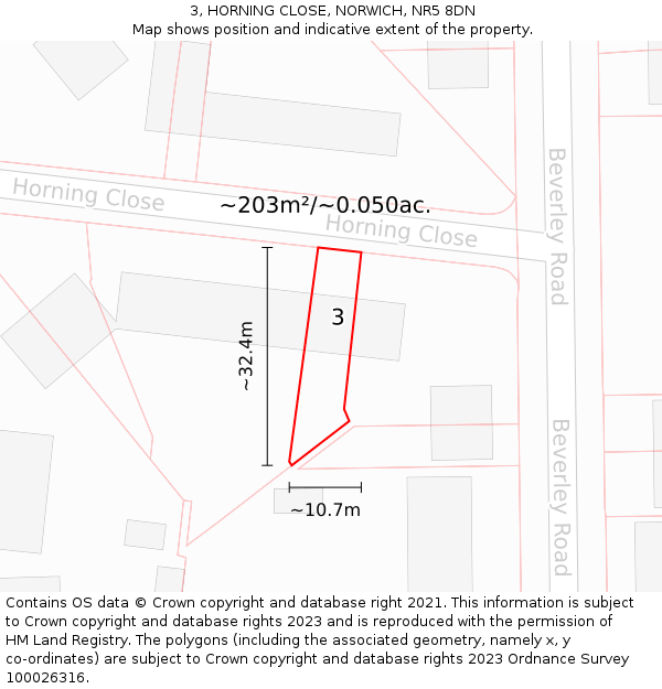 3, HORNING CLOSE, NORWICH, NR5 8DN: Plot and title map