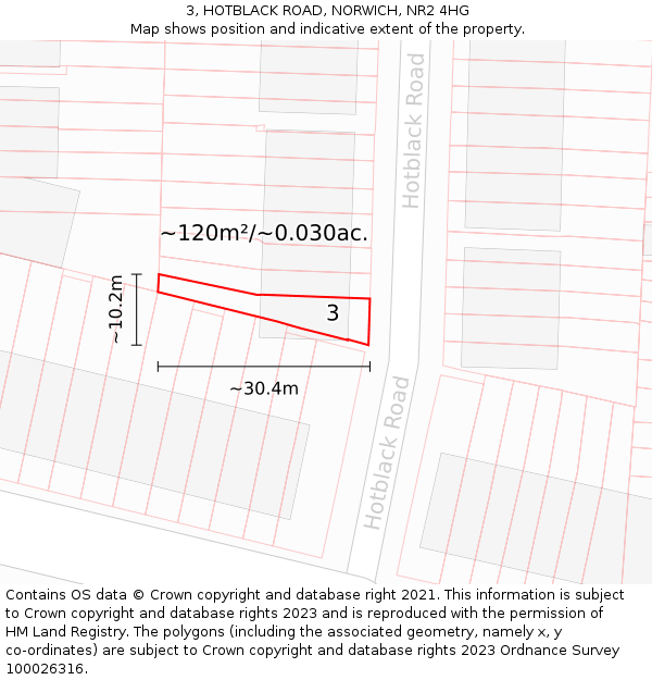 3, HOTBLACK ROAD, NORWICH, NR2 4HG: Plot and title map