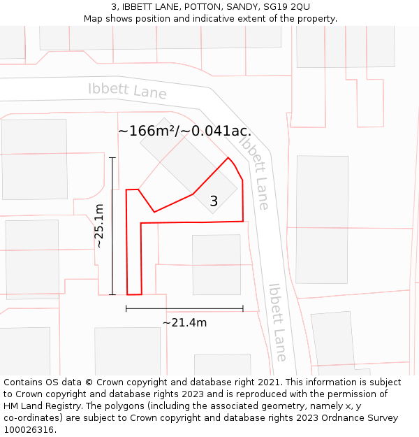 3, IBBETT LANE, POTTON, SANDY, SG19 2QU: Plot and title map