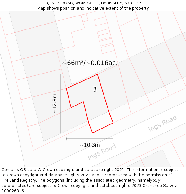 3, INGS ROAD, WOMBWELL, BARNSLEY, S73 0BP: Plot and title map