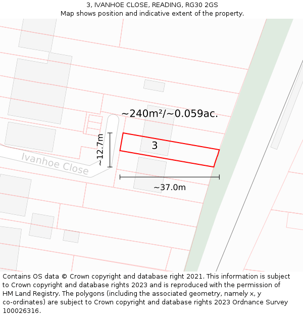 3, IVANHOE CLOSE, READING, RG30 2GS: Plot and title map
