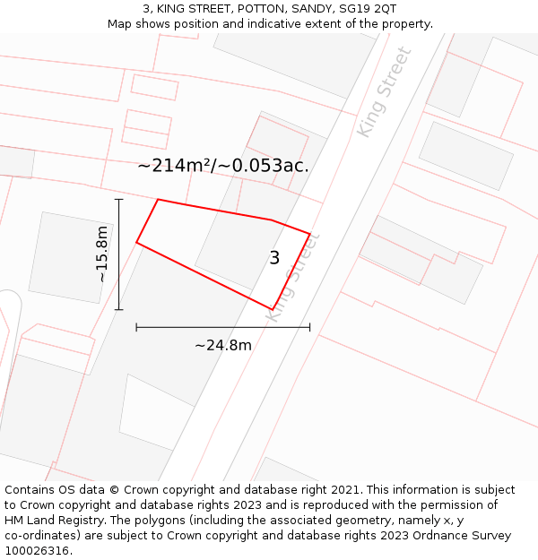 3, KING STREET, POTTON, SANDY, SG19 2QT: Plot and title map