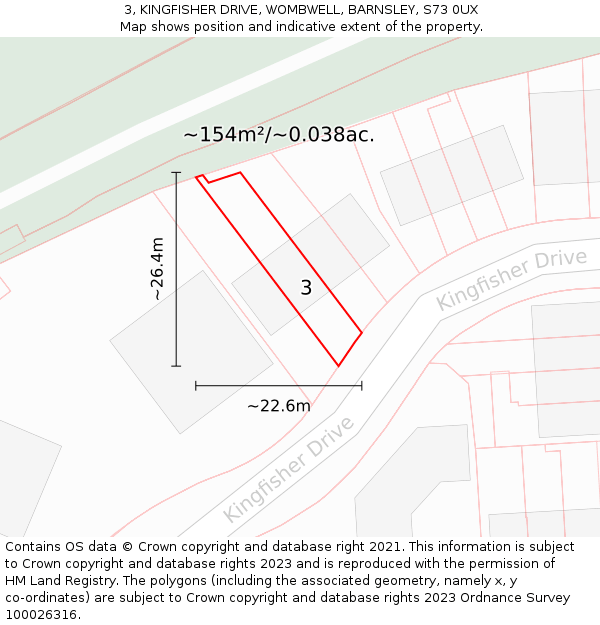 3, KINGFISHER DRIVE, WOMBWELL, BARNSLEY, S73 0UX: Plot and title map
