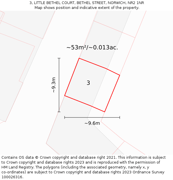 3, LITTLE BETHEL COURT, BETHEL STREET, NORWICH, NR2 1NR: Plot and title map