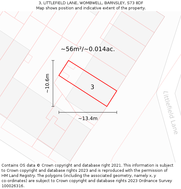 3, LITTLEFIELD LANE, WOMBWELL, BARNSLEY, S73 8DF: Plot and title map