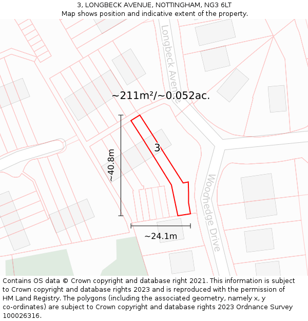 3, LONGBECK AVENUE, NOTTINGHAM, NG3 6LT: Plot and title map