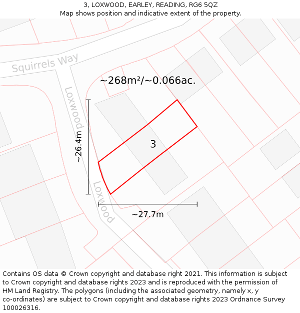 3, LOXWOOD, EARLEY, READING, RG6 5QZ: Plot and title map