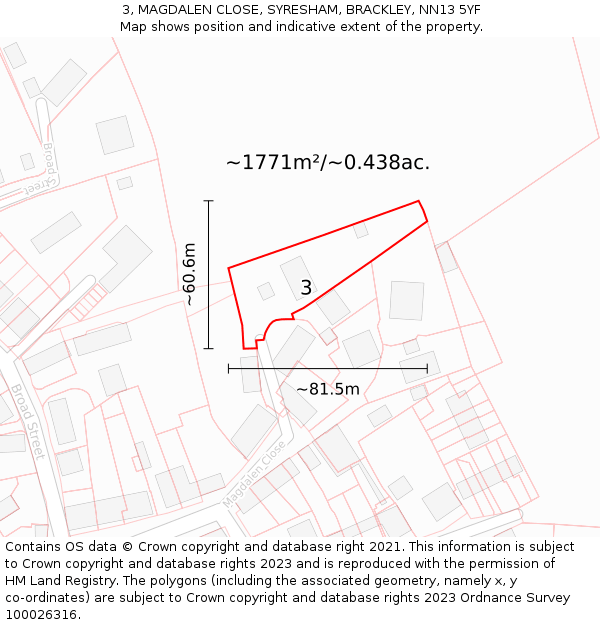 3, MAGDALEN CLOSE, SYRESHAM, BRACKLEY, NN13 5YF: Plot and title map