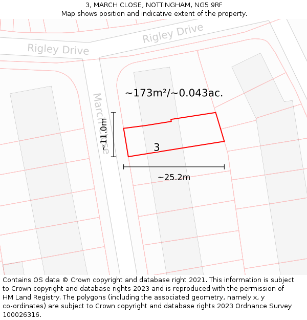 3, MARCH CLOSE, NOTTINGHAM, NG5 9RF: Plot and title map