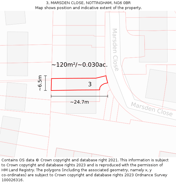 3, MARSDEN CLOSE, NOTTINGHAM, NG6 0BR: Plot and title map