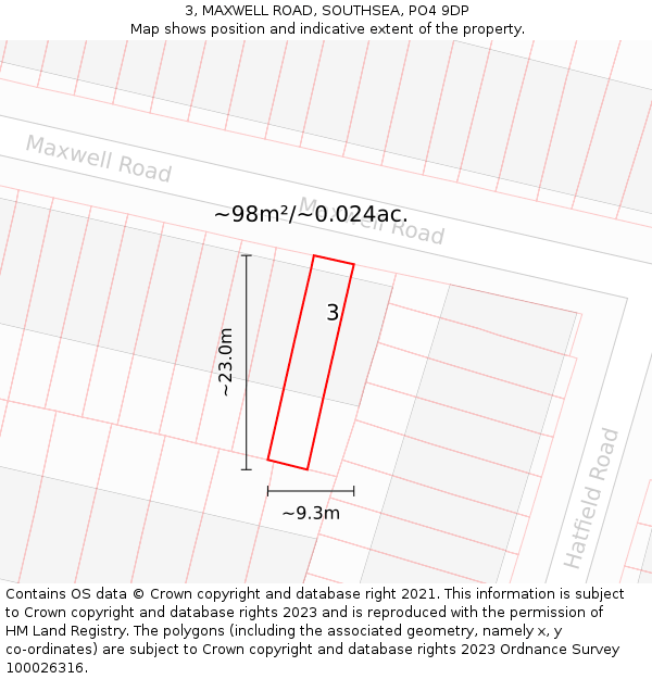 3, MAXWELL ROAD, SOUTHSEA, PO4 9DP: Plot and title map