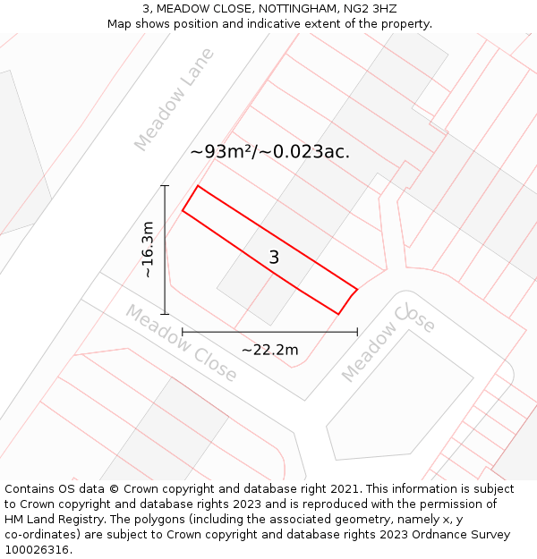 3, MEADOW CLOSE, NOTTINGHAM, NG2 3HZ: Plot and title map