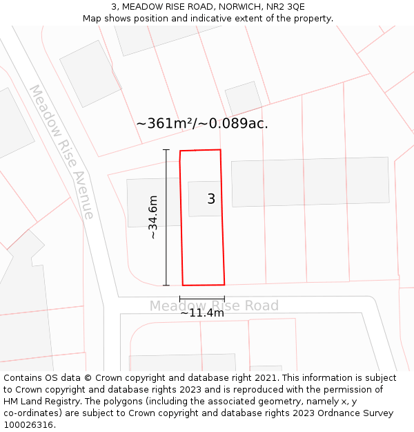 3, MEADOW RISE ROAD, NORWICH, NR2 3QE: Plot and title map