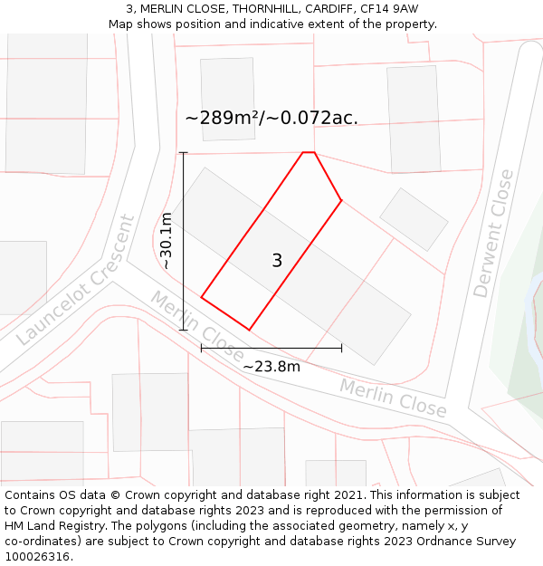 3, MERLIN CLOSE, THORNHILL, CARDIFF, CF14 9AW: Plot and title map