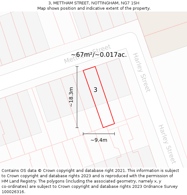 3, METTHAM STREET, NOTTINGHAM, NG7 1SH: Plot and title map