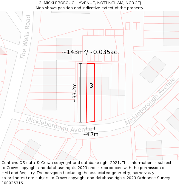3, MICKLEBOROUGH AVENUE, NOTTINGHAM, NG3 3EJ: Plot and title map