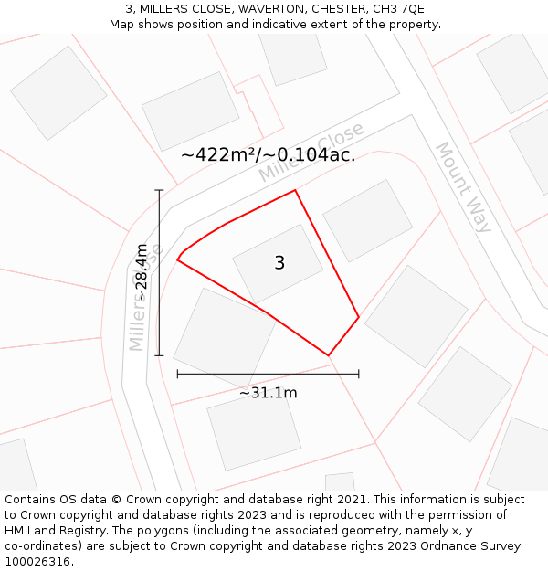 3, MILLERS CLOSE, WAVERTON, CHESTER, CH3 7QE: Plot and title map