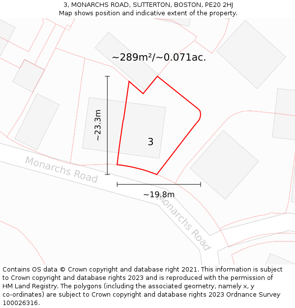 3, MONARCHS ROAD, SUTTERTON, BOSTON, PE20 2HJ: Plot and title map