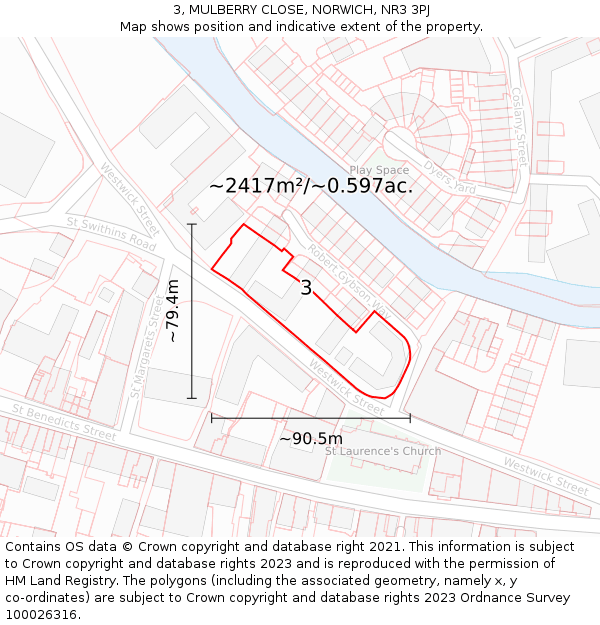 3, MULBERRY CLOSE, NORWICH, NR3 3PJ: Plot and title map