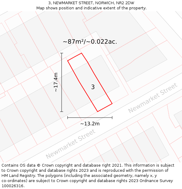 3, NEWMARKET STREET, NORWICH, NR2 2DW: Plot and title map